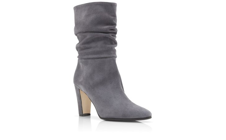 SHUSHAN | Mid Grey Suede Slouchy Ankle Boots | Manolo Blahnik