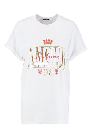 Foil Print Amour Slogan T-Shirt | Boohoo