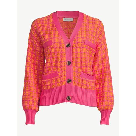 Free Assembly Tweed Cardigan Sweater with Welt Pockets, Midweight - Walmart.com