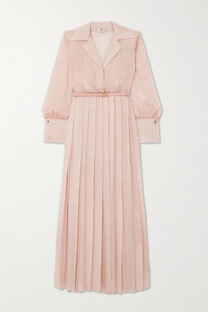 Pink Belted pleated silk-blend cloqué maxi dress | Fendi | NET-A-PORTER