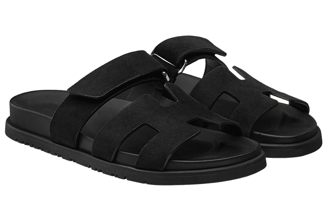 Hermès Chypre Sandals Black Leather