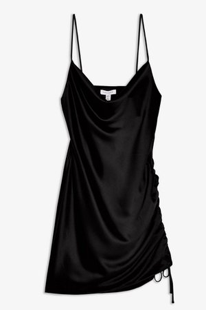 Black Ruched Satin Slip Dress | Topshop
