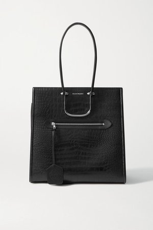 The Story Large Croc-effect Leather Tote - Black