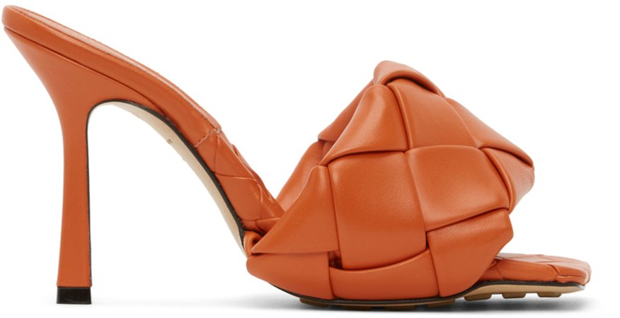 Bottega Veneta: Orange Intrecciato Lido Heeled Sandals | SSENSE