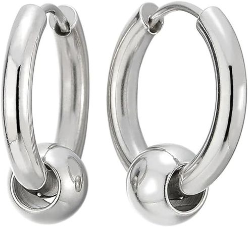 Amazon.com: Stainless Steel Circle Beads Huggie Hinged Hoop Earrings for Men Women, 2pcs: Clothing, Shoes & Jewelry