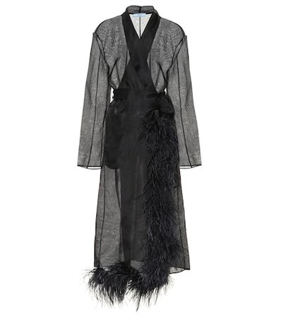 Feather-trimmed silk organza coat
