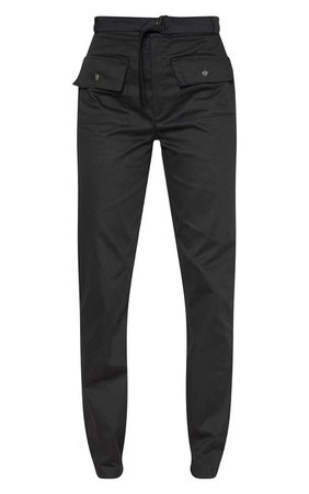 Black Cargo Pocket Detail Straight Leg Trousers | PrettyLittleThing