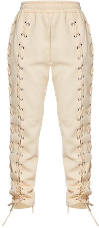 cream lace up joggers