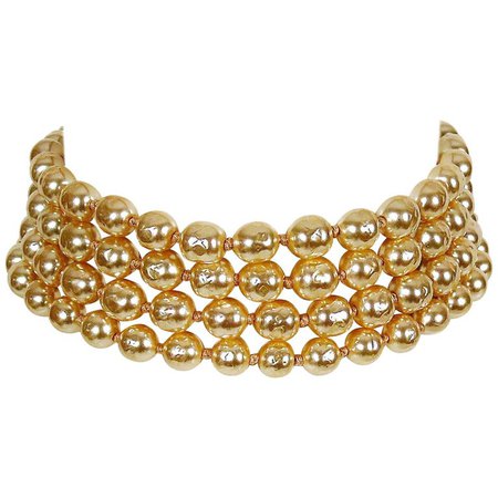 Karl Lagerfeld Vintage Multi Layer Pearl Choker Necklace For Sale at 1stdibs
