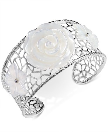 Macy's Sterling Silver Mother-of-Pearl Flower Openwork Cuff Bracelet