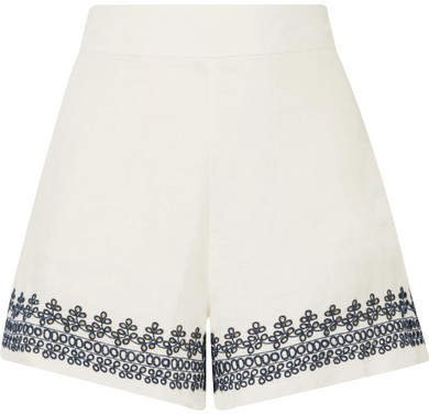 Embroidered Linen Shorts - Ivory