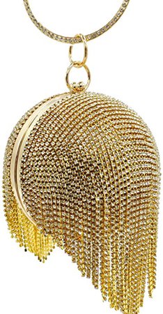 Women Round Ball Crysal Clutch Purses Wedding Handbag Dazzling Full Rhinestone Tassles Ring Handle Evening Bag (MIL1248 Gold): Handbags: Amazon.com