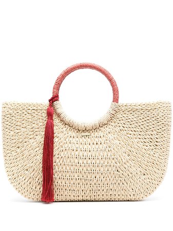 Shop brown Melissa Odabash large woven tassel tote bag with Express Delivery - Farfetch