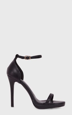 Enna Black Single Strap Heeled Sandals | Shoes | | PrettyLittleThing