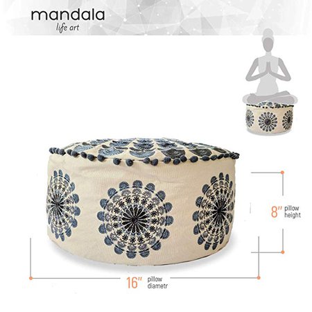 Mandala Life ART Bohemian Pouf Ottoman Cover - Luxury, Artisan Room Décor Pouffe for Meditation, Yoga, and Boho Chic Seating Area Stool Floor Pillow Case – Accent Your Living Room, Bedroom: Amazon.ca: Home & Kitchen