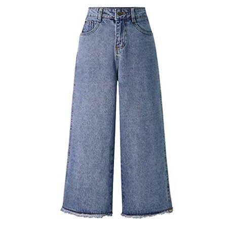 Anguang Ladies High Waist Stretch Denim Wide Leg Pants Jeans Frayed Hems Trousers with Pockets