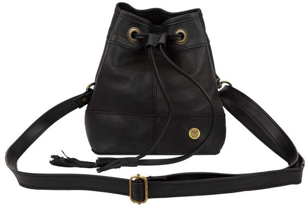 MAHI Leather - Mini Bucket Drawstring Bag In Ebony Black Leather