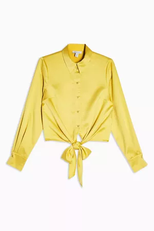 Satin Knot Front blouse Yellow gold Crop | Topshop