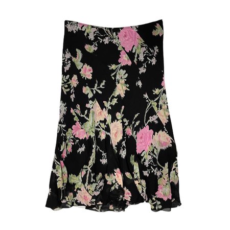90s Vintage Floral Pink Roses Midi Skirt by Betsey... - Depop