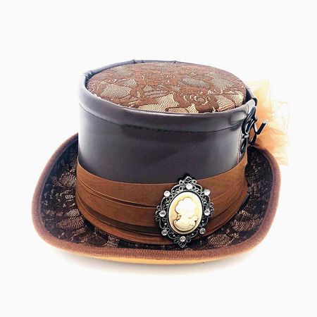 STORM BUY ] Steampunk Style Women / Girl Brown Top Hat Feather Halloween Costume Cosplay Party with Goggles