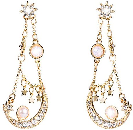 Amazon.com: moon star earring with chain - moon earrings dangle - sun and moon earrings for women, Gift for wedding or Daily Wear (Moon dangle earrings): Jewelry