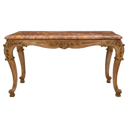 Italian 19th Century Louis XV St. Patinated Wood and Marble Coffee Table For Sale at 1stDibs