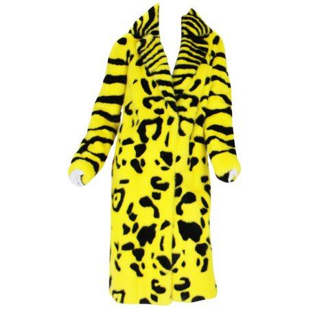 New Versace F/W 2013 Mink Yellow Black Coat As Seen On Beyonce Song *Blow* For Sale at 1stdibs