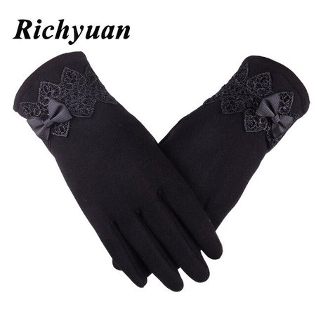 Women Gloves For Winter Lace Bow Gloves Ladies Girls guantes Touch Screen Mittens Wool Glove for Women Warm Gloves|Women's Gloves| - AliExpress