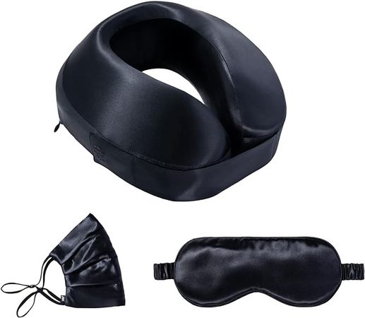 Slip Silk Frequent Flyer Travel Set - Black - Includes 1 x Silk Travel Neck Pillow, 1 x Silk Face Covering, 1 x Silk Sleep Mask (3 Count) : Amazon.co.uk: Home & Kitchen