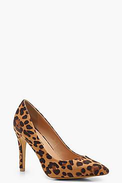 Wide Fit Leopard Pointed Court Shoes