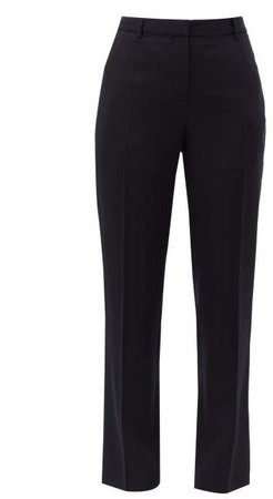 Tailored Wool Crepe Slim Leg Trousers - Womens - Navy