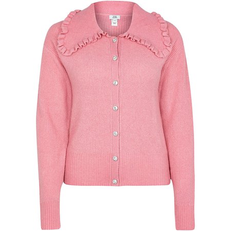 Pink frill collar embellished button cardigan | River Island