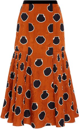 Pleated Polka-Dot Satin-Jacquard Midi Skirt Size: 8