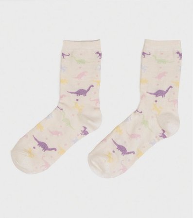 White Dinosaur Glitter Socks | New Look