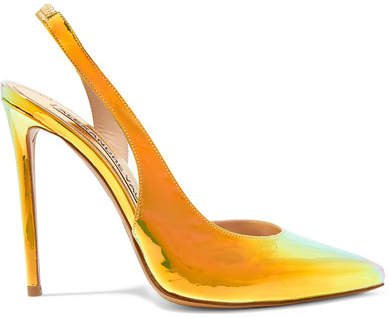 Amber Iridescent Leather Slingback Pumps - Gold