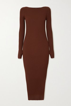 Orville Ribbed-knit Midi Dress - Brown