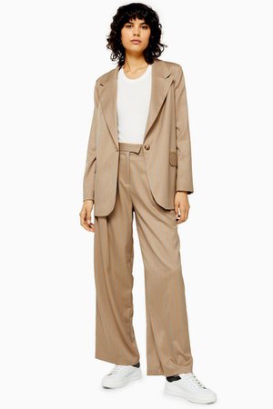 Camel Stripe Double Breasted Blazer | Topshop