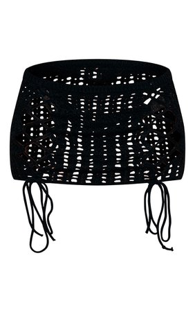 Black Crochet Lace Up Mini Skirt | Knitwear | PrettyLittleThing USA