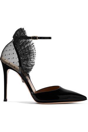 Gianvito Rossi | 105 ruffled point d'esprit tulle and patent-leather pumps | NET-A-PORTER.COM