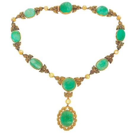 MARIO BUCCELLATI 18k Yellow Gold Necklace Diamond Emerald Estate Jewelry