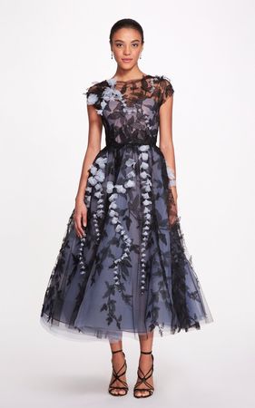 Floral-Embroidered Asymmetric Illusion Tulle Maxi Dress By Marchesa | Moda Operandi
