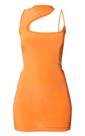 Orange Slinky One Shoulder Strap Bodycon Dress | PrettyLittleThing USA