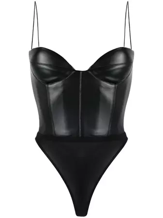 Alex Perry faux-leather corset-style Body - Farfetch