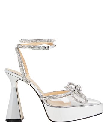 MACH & MACH Double Crystal-Embellished Bow Platform Pumps in silver | INTERMIX®
