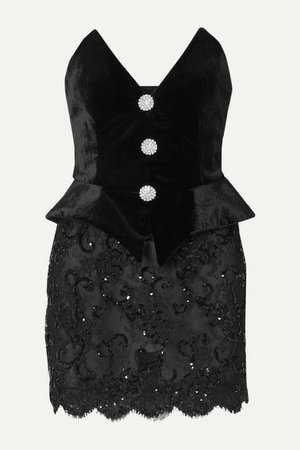 Alessandra Rich - Crystal Embellished Velvet and sequined lace Mini Dress