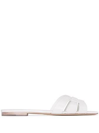 Shop white Saint Laurent Tribute flat sandals with Express Delivery - Farfetch