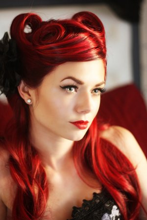 Pin-up style with red, tied locks | Hairstyles | Hair-photo.com