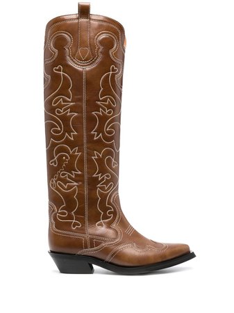 GANNI Embroidered knee-length Boots - Farfetch