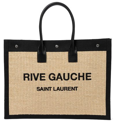 Saint Laurent - Rive Gauche raffia and canvas tote | Mytheresa