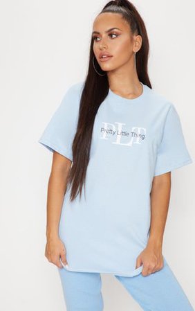 PRETTYLITTLETHING Light Blue Oversized Slogan T Shirt | PrettyLittleThing